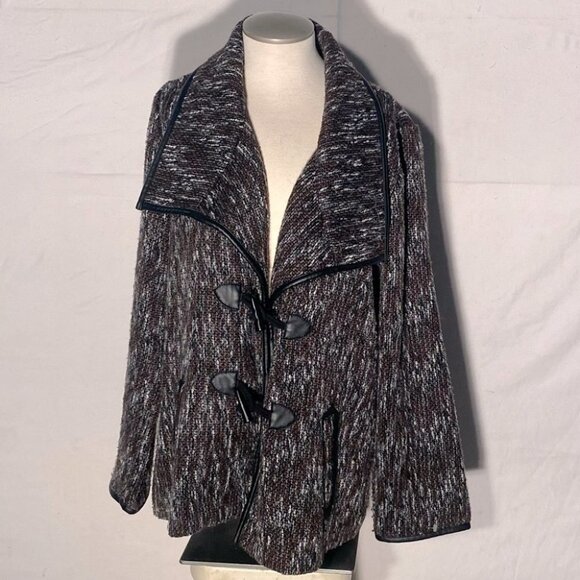 Northern Reflections Brown Black Wool Blend Toggle Closure Pea Coat Sweater L - Picture 6 of 13